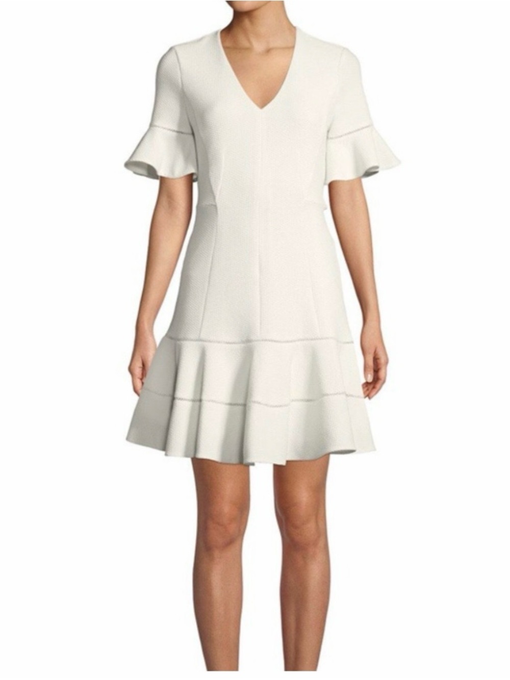 NWT Rebecca Taylor Women's V-Neck Ruffle Hem Dress - White